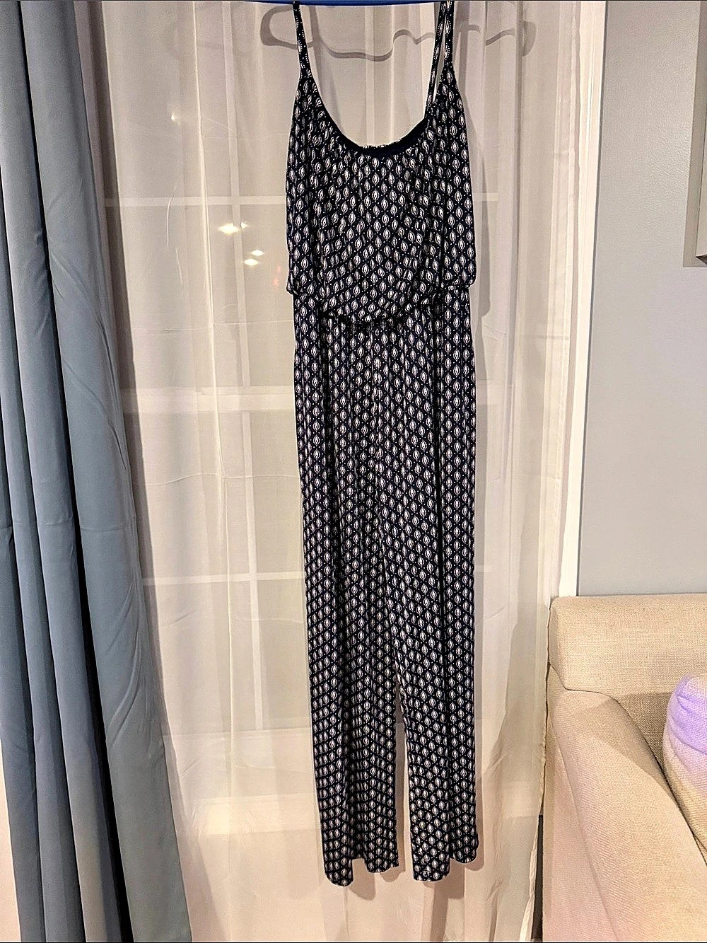 Kaleigh Printed Wide Leg Jumpsuit in Blue & White Like New
